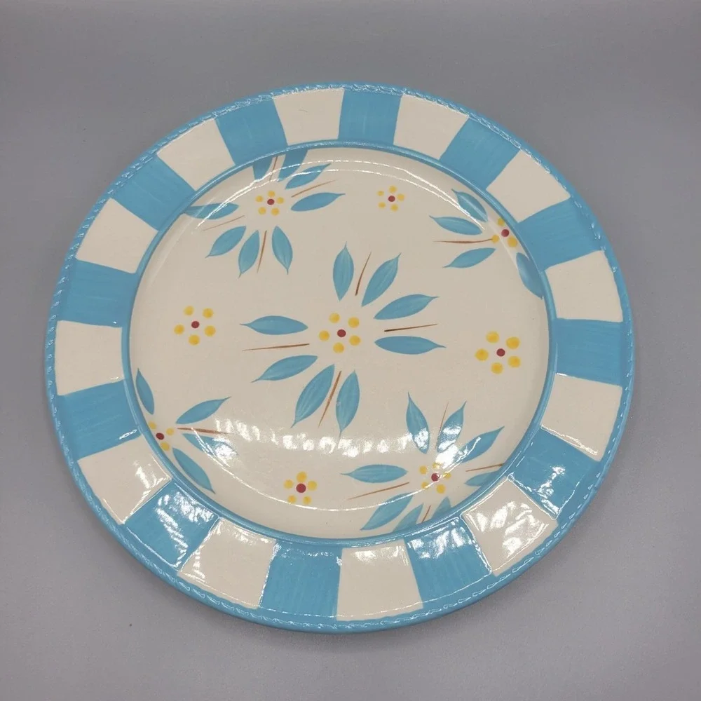 Temptations Old World Dinner Plates Set Of 2 Light Blue Yellow Floral 10.5